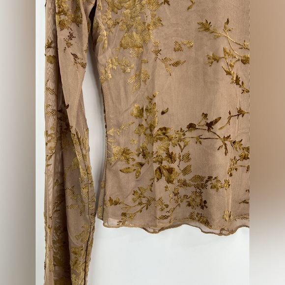 161B. Floral Mesh Long Sleeve Top - Mocha - Picture 2 of 6